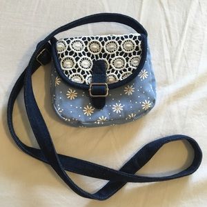 Blue daisy print with white crochet detailing